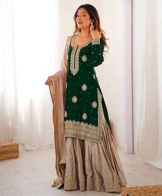 Green & beige designer sharara suit 1