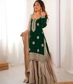 Green & beige designer sharara suit