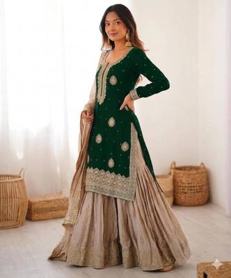 Green & beige designer sharara suit 2