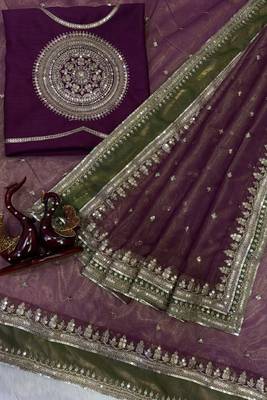 Bollywood designer soft nc twill saree with sequins embroidery 4
