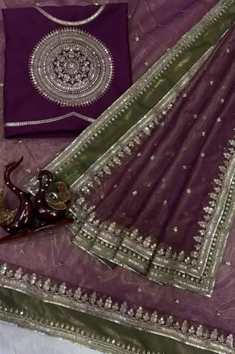 Bollywood designer soft nc twill saree with sequins embroidery