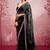 Black soft burberry silk blend saree with real mirror hand work & cutwork border