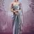 Grey soft burberry silk blend saree with real mirror hand work & cutwork border