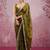 Mahendi green soft burberry silk blend saree with real mirror hand work & cutwork border