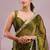 Mahendi green soft burberry silk blend saree with real mirror hand work & cutwork border