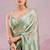 Mint green soft burberry silk blend saree with real mirror hand work & cutwork border