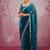 Peacock blue soft burberry silk blend saree with real mirror hand work & cutwork border