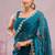 Peacock blue soft burberry silk blend saree with real mirror hand work & cutwork border