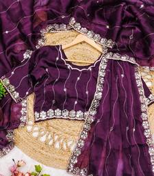Royal purple soft burberry silk blend saree with real mirror hand work & cutwork border