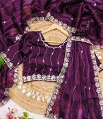Royal purple soft burberry silk blend saree with real mirror hand work & cutwork border