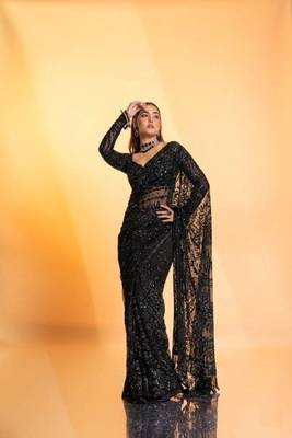 Black butterfly net saree with 5mm sequins work & jhalar pallu 1