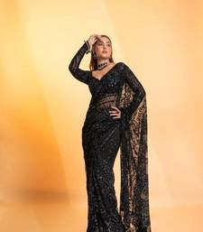 Black butterfly net saree with 5mm sequins work & jhalar pallu