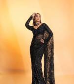 Black butterfly net saree with 5mm sequins work & jhalar pallu