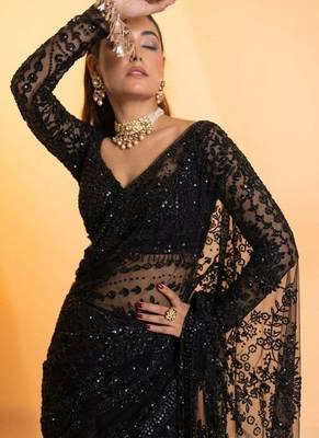 Black butterfly net saree with 5mm sequins work & jhalar pallu 3