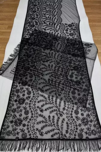 Black butterfly net saree with 5mm sequins work & jhalar pallu