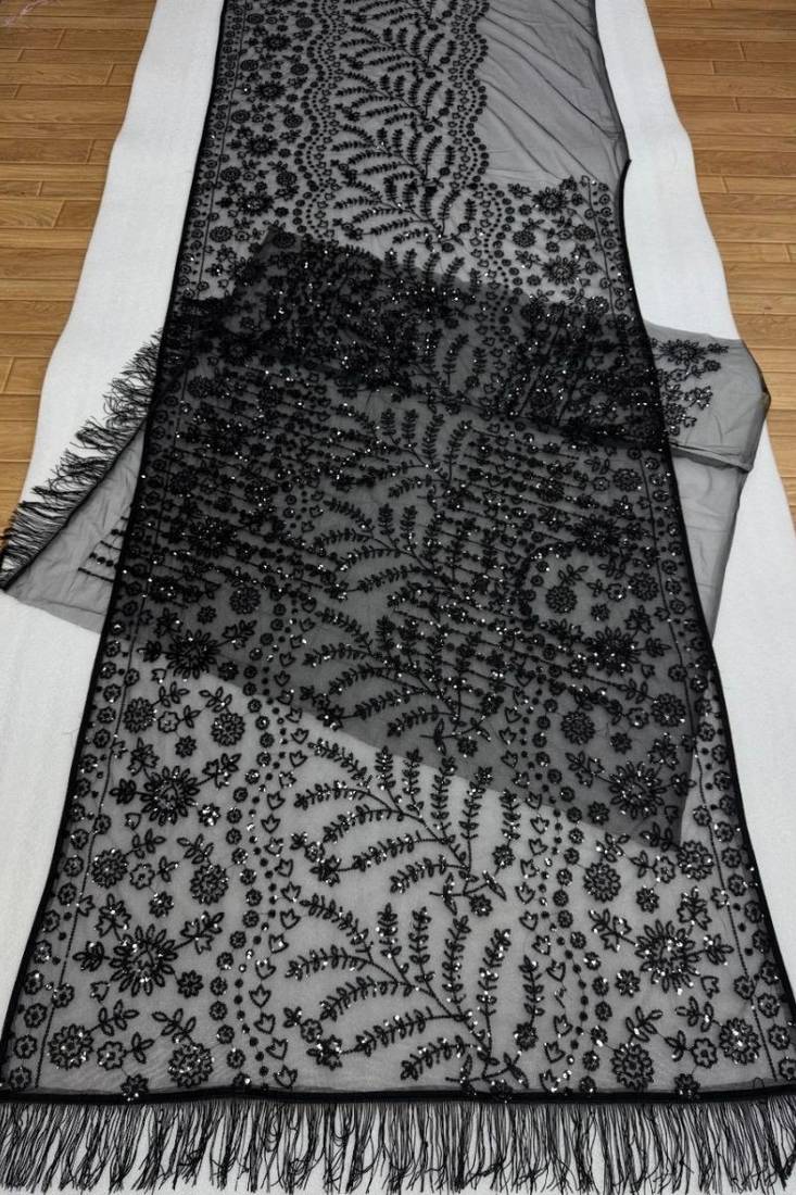 Black butterfly net saree with 5mm sequins work & jhalar pallu