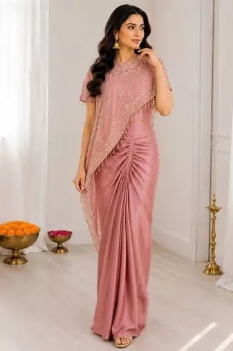 Premium crepe silk blend dhoti koti set with sequins embroidery