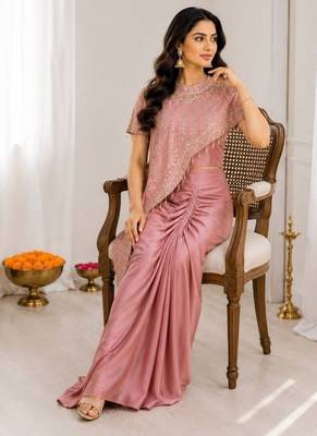 Premium crepe silk blend dhoti koti set with sequins embroidery 2