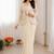 Off white heavy crepe silk blend ready to wear saree with embroidered koti & belt