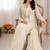 Off white heavy crepe silk blend ready to wear saree with embroidered koti & belt