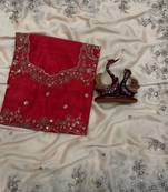 Rashmika style cream rangoli silk blend saree with sequins embroidery