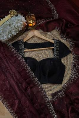 Maroon fendy chiffon saree with zarkan hand work & space silk blend blouse 1