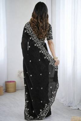 Black fendy chiffon padding saree with 3mm sequins embroidery 2
