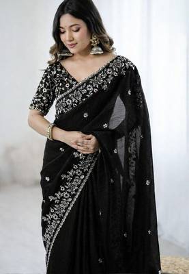 Black fendy chiffon padding saree with 3mm sequins embroidery 3