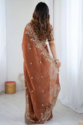 Rust brown fendy chiffon padding saree with 3mm sequins embroidery 3