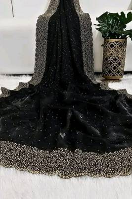 Black fendy chiffon saree with artisan hand work & swarovski blouse 2