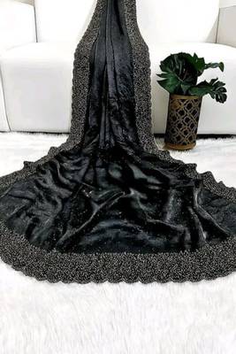 Black fendy chiffon saree with artisan hand work & swarovski blouse 1