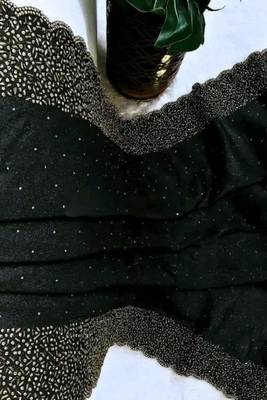 Black fendy chiffon saree with artisan hand work & swarovski blouse 3