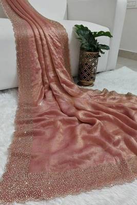 Dusty peach pink fendy chiffon saree with artisan hand work & swarovski blouse 1