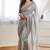 Grey fendy chiffon saree with artisan hand work & swarovski blouse