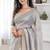 Grey fendy chiffon saree with artisan hand work & swarovski blouse
