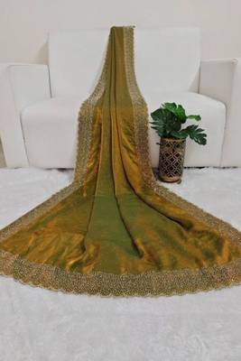 Olive gold fendy chiffon saree with artisan hand work & swarovski blouse 2