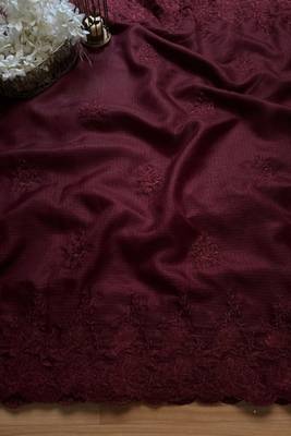 Maroon industrial kota check saree with weaving blouse piece 2