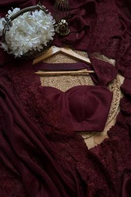 Maroon industrial kota check saree with weaving blouse piece 3