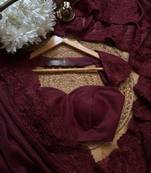 Maroon industrial kota check saree with weaving blouse piece