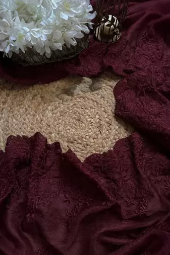 Maroon industrial kota check saree with weaving blouse piece