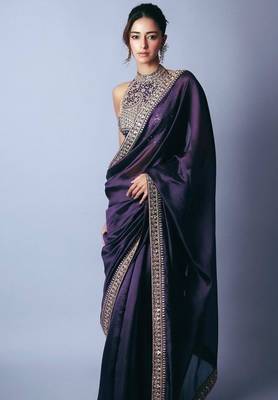 Bollywood style dark purple jimmy choo saree with sequins work 1