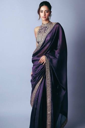 Bollywood style dark purple jimmy choo saree with sequins work