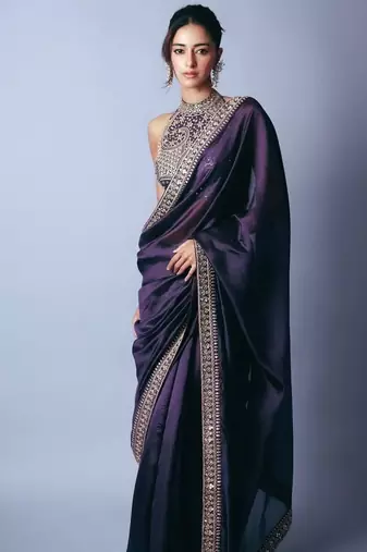 Bollywood style dark purple jimmy choo saree with sequins work