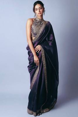 Bollywood style dark purple jimmy choo saree with sequins work 2