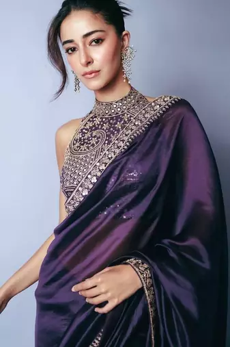 Bollywood style dark purple jimmy choo saree with sequins work