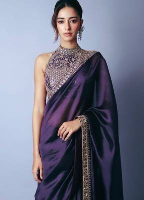 Bollywood style dark purple jimmy choo saree with sequins work 4