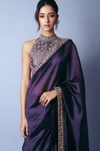Bollywood style dark purple jimmy choo saree with sequins work