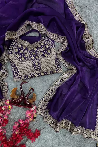 Bollywood style dark purple jimmy choo saree with sequins work