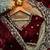 Maroon satin chiffon saree with handcrafted real beads work