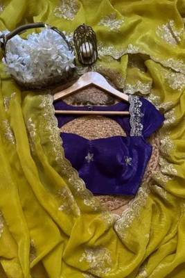 Vibrant yellow fendy crush saree with beautiful embroidery design work 2